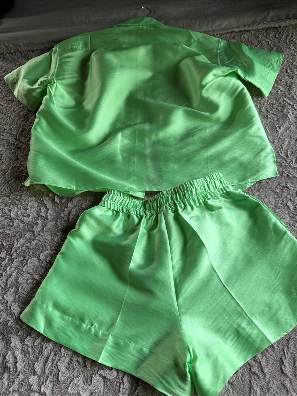 Sandro Neon Green Elastic Waist Shorts Set